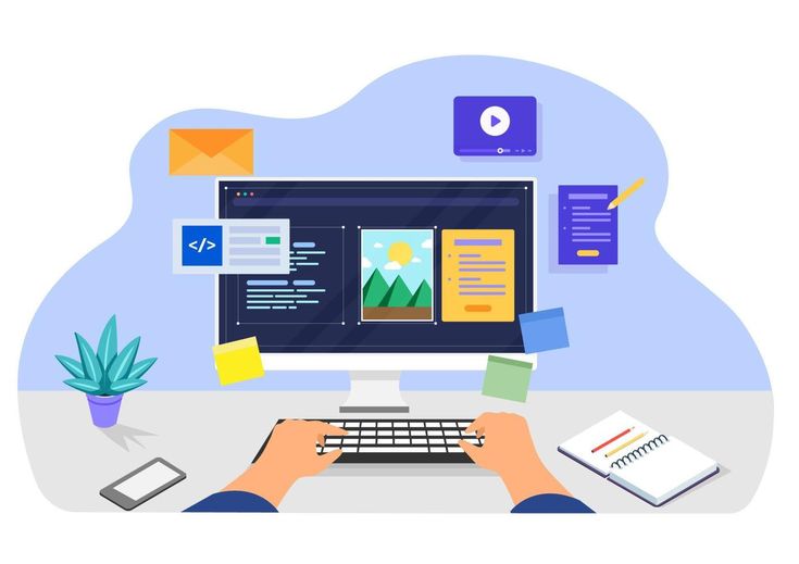 Laden Sie Geschaftsmann Der Eine Website Durch Codierung Auf Einem Desktop Computer Entwirft Vektorbilder Fur Webbanner Kostenlos Herunter